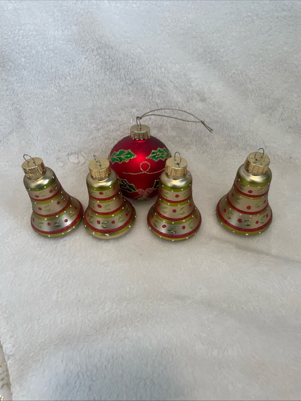 Lot Of 5 VTG Christmas Ornaments Bells And a Red Ornament